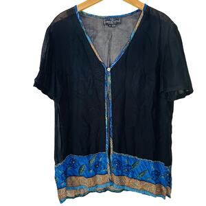 Carole Little Dress Short Sleeve Sheer Floral Piped Trim Cardigan Wrap Size 8